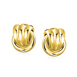 Set of Two Fashion Rope Cable Knocker Love Knot Work Clip On Earrings For Women Non Pierced Ears Polished Silver Gold Tone Plated Brass