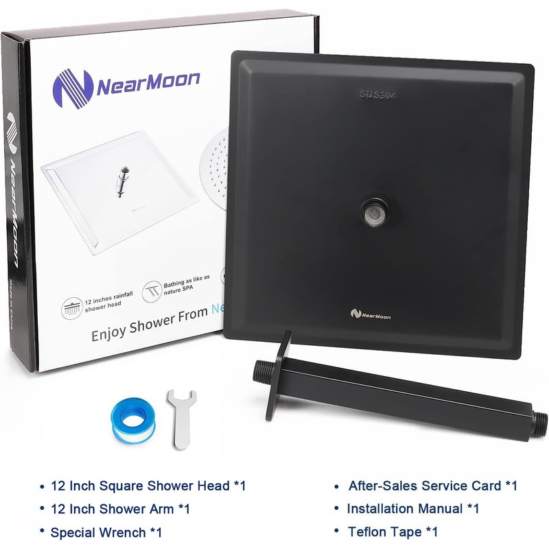 NearMoon Rain Shower Head With Shower Arm, Ceiling Mount Square