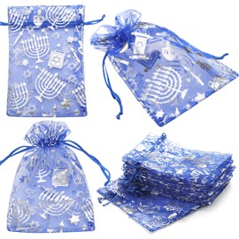 Vincreem 60 Pieces Hanukkah Sachet Bag Hanukkah Bag Chanukah Gift Bags Hanukkah Mesh Bags Hanukkah Candy Bag for Hanukkah Party Candy Milk Chocolate Coins Cookies