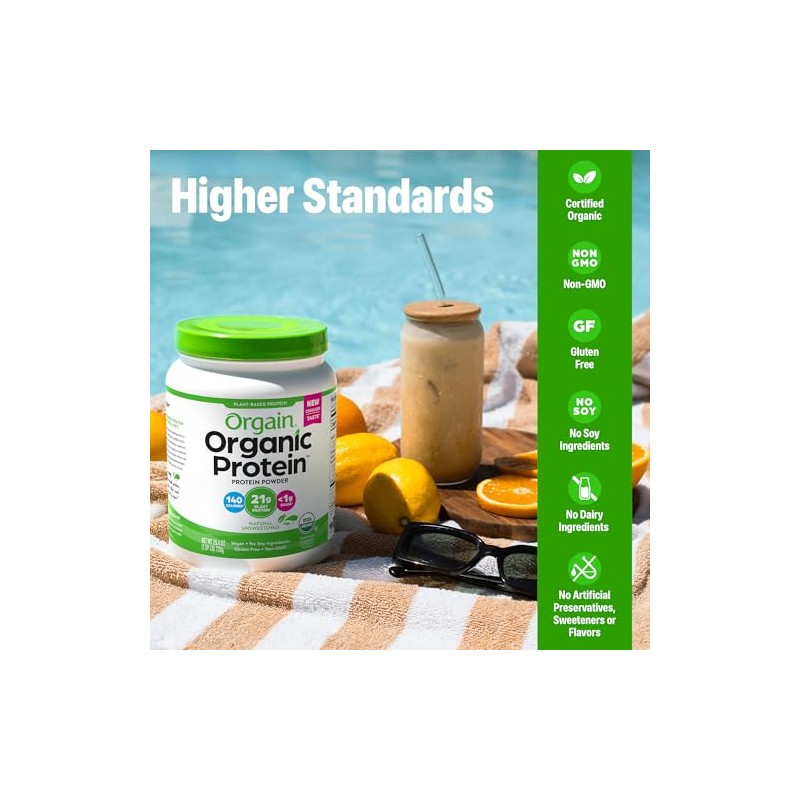 Orgain Organic Plant Based Protein Powder, Natural Unsweetened - Vegan,