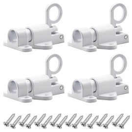 Hocansen 4 Pcs Self-Closing Latch 54x43x43mm Security Automatic Spring Barrel Slide Door Lock Pull Ring Spring Door Bolt Latches with Screws for Cabinet,Gate and Window (White/FJ)