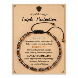 LAVEIR Triple Protection Bracelets Hematite Tigers Eye and Black Tourmaline Bracelet Grounded Empowered Protected for Men & Women Gifts for Mothers Fathers Day Christmas Birthdays Anniversary