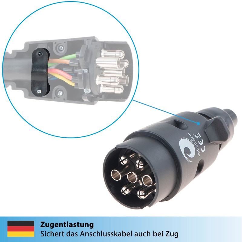 valonic Premium Trailer Plug 7-Pin Black with Wiring Template 7-Pin