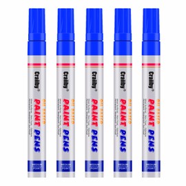 Blue Paint Markers, 5 Pack Oil-Based Waterproof Quick Dry Permanent Paint Pen Set for Rocks Painting, Wood, Fabric, Plastic, Canvas, Glass, Mugs, Metal, Tire, Stone, DIY Craft
