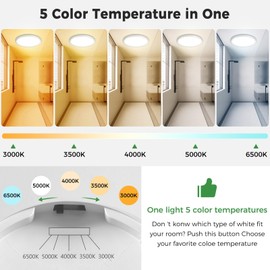 zemty 12Pack 13 inch Ceiling Light Fixture, 3000K/3500K/4000K/5000K/6500K Adjustable LED Flush Mount Ceiling Light, 2400LM 24W Round Flat Lamp for Kitchen Bathroom Bedroom,White