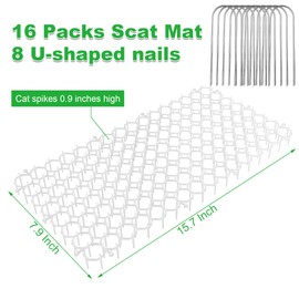 16PCS Cat Scat Mat 16x11 Cat Spike Keep Cats Out of Yard Permanently, Scat Mat with Spiked Outdoor Garden Indoor Furniture, Plastic Anti Digging for Dogs Deterrent, White Cat Deterrent for Counter