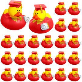 Sratte 24 Pcs Red Graduation Rubber Ducks 2025 Grad Silicone Duck Bulk Graduation Small Rubber Animal Gift Cake Topper for Teacher Graduation Party Favors Supplies