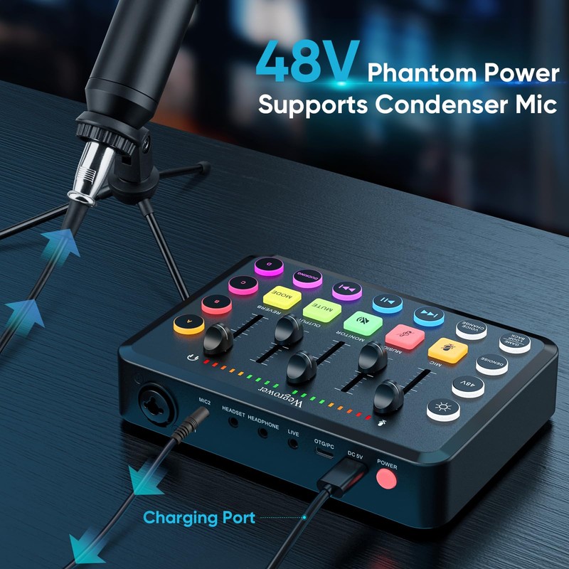 Wegrower Rechargeable Audio Mixer with Tripod for Gaming & Podcasting