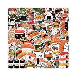 50 Pieces Sushi Roll Rice Stickers for Water Bottle|Vinyl Waterproof Sticker Laptop Skateboard Phone Car Decals for Teens Adults Party Favors Supplies Decor (Japanese Food Decals)