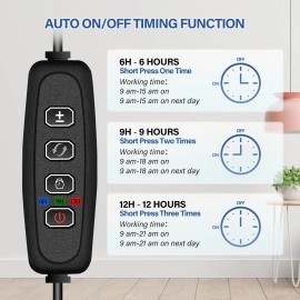 iPower Full Spectrum LED Grow Light for Indoor Plant with Auto On/Off Timer 6/9/12H
