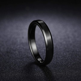 083BASE Unisex Tungsten Ring Black/Silver Blue, 4 mm/6 mm/8 mm Width, Brushed Metal Design, Bevelled Edges, Women's/Men's Jewellery in Various Sizes, Tungsten Carbide