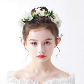 AHONEY Flower Crown for Women and Girls Floral Headband Hair Flowers Fairy Flower Girl Headpiece Wedding Wreath Hair Accessories - White