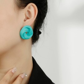 RUOFFETA Acrylic Love Knot Stud Earrings, Candy Color Statement Earrings for Women(Aqua)