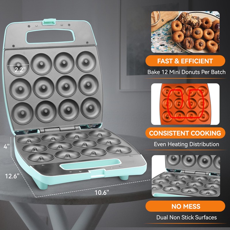 Baker's Friend Mini Donut Maker Machine, Bake 12 Mini Doughnuts,