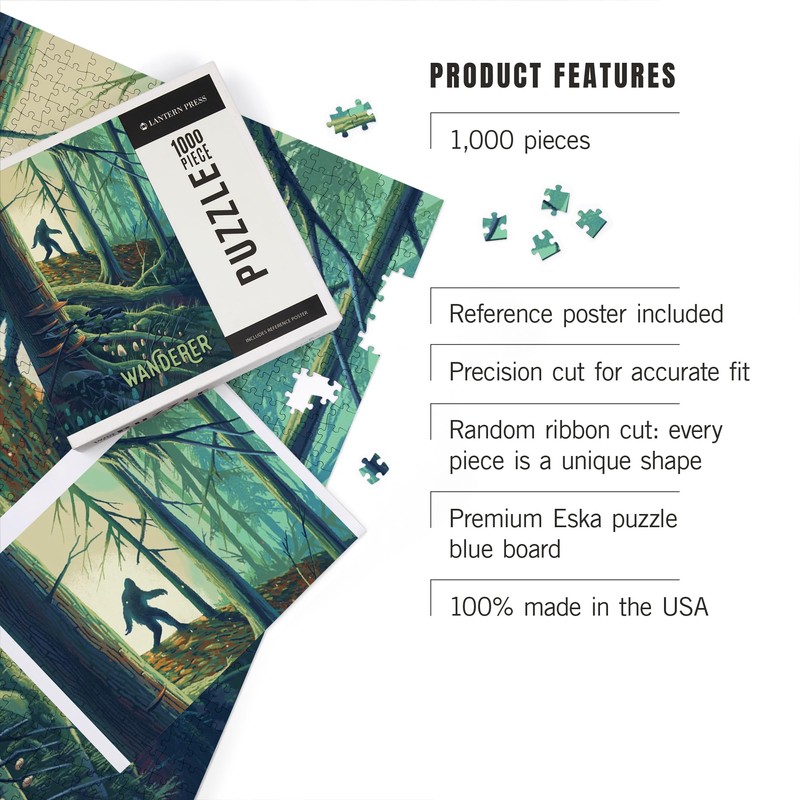 Lantern Press 1000 Piece Jigsaw Puzzle, Wanderer, Bigfoot in Forest