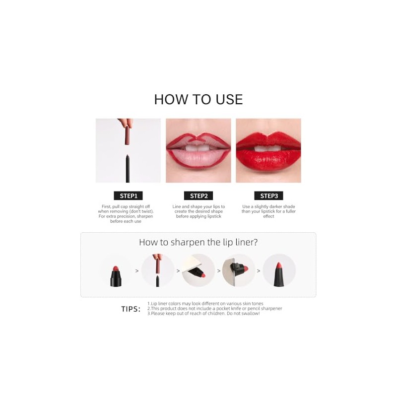 Lápiz Delineador de Labios Versátil, Acabado Mate, Natural y Sedoso,