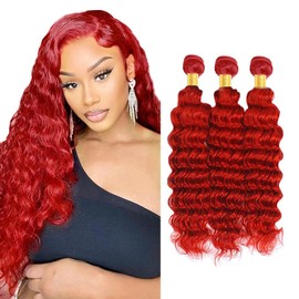 30 32 34 Inch DiexrLamx Hair Burgundy Bundles Braight Red Deep Wave Bundles 8A Grade Peruvian Virgin Hair 3 Bundles Hair Extensions 300g