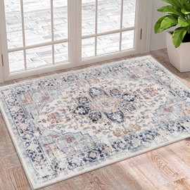 Homcomoda Small Area Rug 2x3 Non Skid Washable Indoor Door Mat for Entryway Low Pile Vintage Throw Rugs for Living Room Bedroom Kitchen
