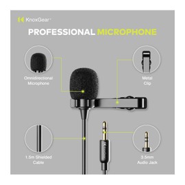 Knox Gear Professional Omnidirectional Condenser Lavalier Microphone (Multi-Pack) (2 Items) - Clip-on Lapel Microphone for PC, Smartphone, Camera, Video Recording, Podcast, Conference