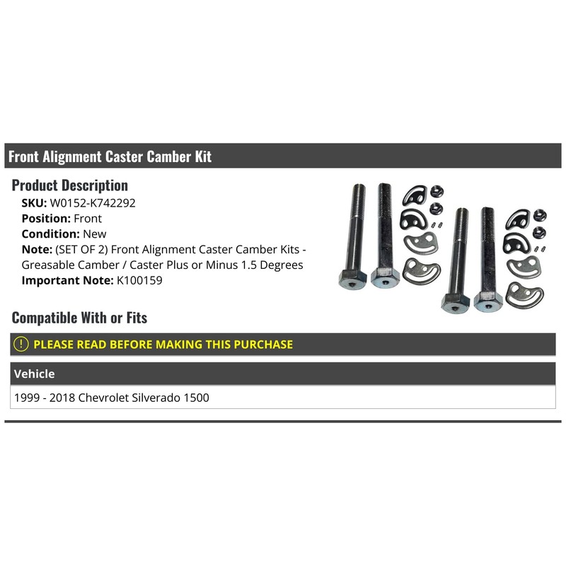 Front Alignment Caster Camber Kit - Compatible with 1999-2018 Chevy