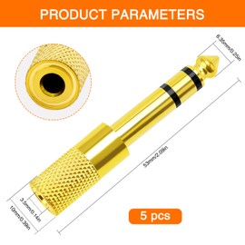 KUOQIY Headphone Adapter, 6.35 mm Male to 3.5 mm Female Stereo Jack Adapter, Audio Stereo Adapter for Headphones Speakers, Gold-Plated Pack of 5