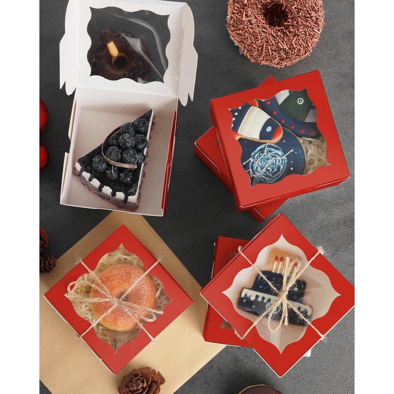 Gcardist Red Bakery Boxes with Window, Pack of 15, 10