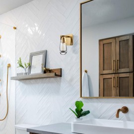 DEYNITE Gold Wall Sconces, Raindrop Sconces Wall Lighting, Modern Clear Glass Vanity Light Fixtures Raindrop Wall Sconce for Bathroom Bedroom Living Room