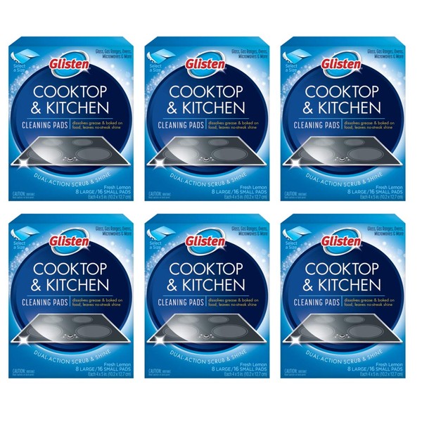 Glisten GC0608T Cooktop & Kitchen Cleaning, 8 Large/16 Small Pads Per Box, 6 Pack