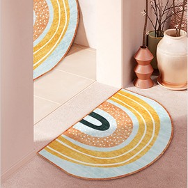 TITA-DONG 16in x 24in Polyester Non-Slip Mat, Half Round Door Mats, Bathroom Rug Carpet for Front Door Super Absorbent, Machine Washable