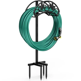 Winpull Garden Hose Holder Detachable, Heavy Duty Metal Water Hose Hanger Freestanding Hose Organizer Hose Holders for Outside (Black)