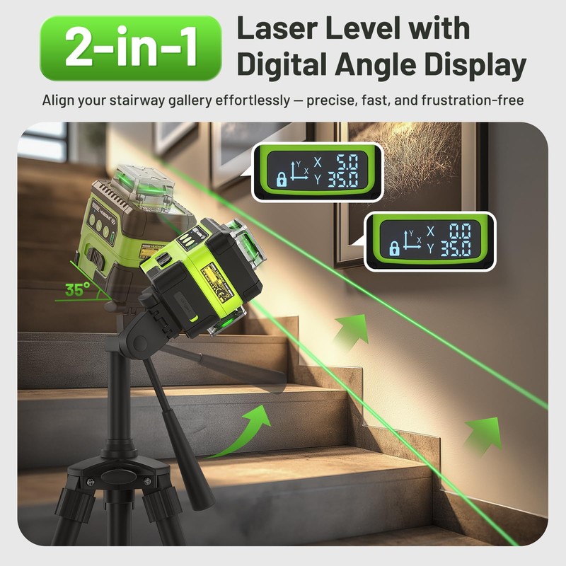 HUEPAR Laser Level 360 Self Leveling with LCD Screen, 3