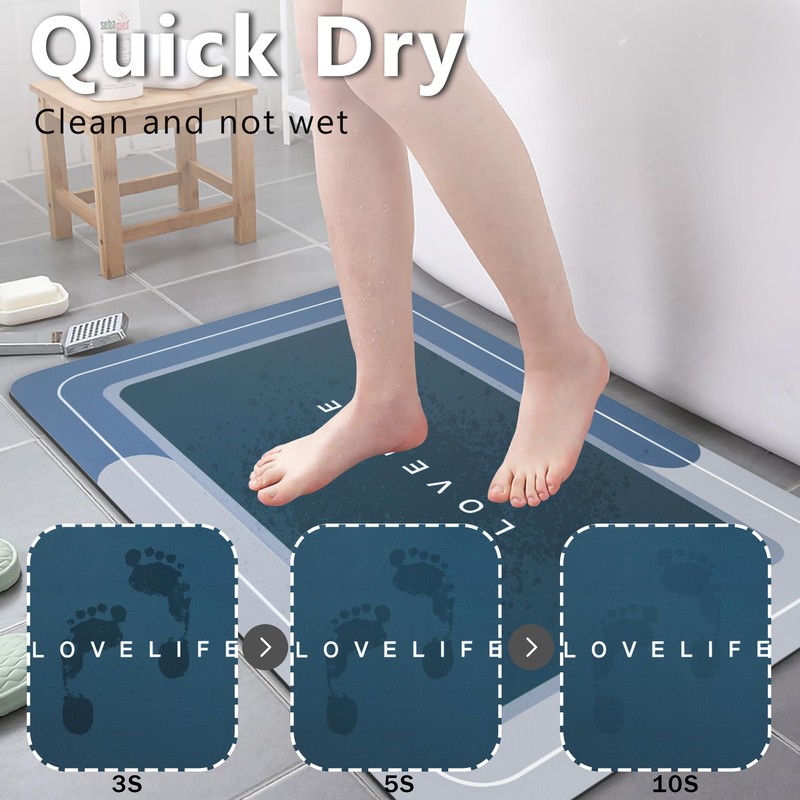 YCTMALL Bath mat Rubber Bathroom Mat-Quick Dry Absorbent Rug Non-Slip