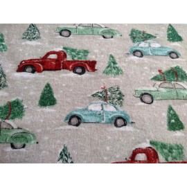 Snuggle Bringing Home the Christmas Tree Snuggle Cotton Flannel Fabric BTHY Vintage Cars