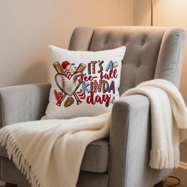 EVER-GOING TUNE Baseball Decorative Pillow Cover 18x18 Inches, Sport Theme Pillowcase,Sports Parent Gift,Baseball Game Day Decor, Youth Tee - Ball Fan Accent,Baseball Lover Gifts for Teen