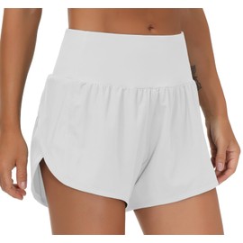 The GYM People - Pantalones cortos de entrenamiento deportivos de cintura alta para mujer, de secado rápido, con forro de malla, bolsillos con cierre, Gris brillante, Small