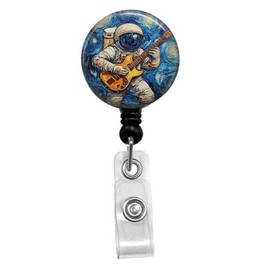 Astronaut Retractable ID Card Badge Holder with Alligator Clip, Name Nurse Decorative Badge Reel Clip on Card Holders