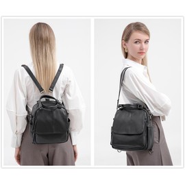 Kiepoar Women Fashion Leather Backpack, Casual Multi Functional Daypack 3-in-1 as Rucksack Shoulder Bag Handbag, Stylish Lightweight Chic Multipockets Purse for Office School Travel