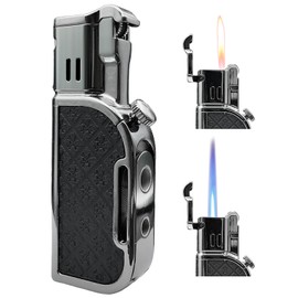 Butane Torch Lighter,Soft/Jet Dual Switchable Windproof Adjustable Flame,Refillable Grinding Wheel Cool Lighter with Punch,Men’s Gift(Butane Not Included)