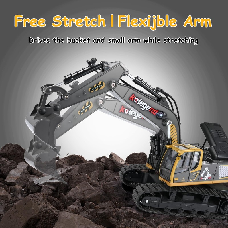 kolegend Remote Control Excavator Toy 16 Inch, 9 Channel RC