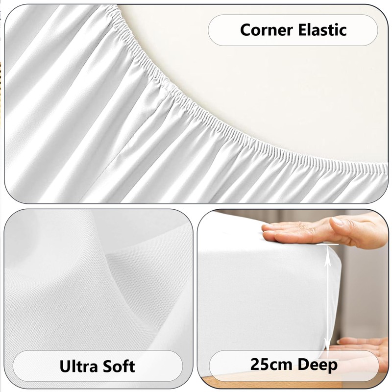 AR Ware Super King Fitted Sheet Non Iron Wrinkle, 25cm