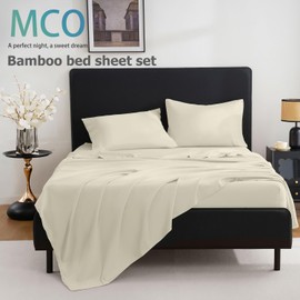 MCO Breathable Bed Sheets Set - Rayon Derived from Bamboo Sheets - Cool Bedding Set with 16" Deep Pocket (4 Pcs, Queen, Off White)