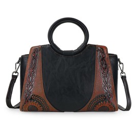 Women Satchel Handbags Crossbody Bag Top Handle Purse and Hanbags Leather Vintage Shoulder Bag Hobo Medium Size Tote Black