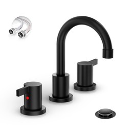 Phiestina Matte Black 8 Inch Widespread Bathroom Faucet 2 Handle 3 Hole Bathroom Vanity Faucet with Metal Pop Up Drain & cUPC Water Supply line,BF03042-K01-MB