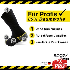 sogzz Work Socks Work FX PRO Men's 85% Cotton | 4 Pairs | Black for Work, Worker Socks for Men, Long, Strong & Robust, Worker Socks 39-42
