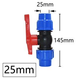 Ball Valve Connector, MDPE Irrigation Pipe Fittings Valve, Plastic Ball Valve Shut-Off Stop Tap Valve for Water Pipe Compression Fittings (25mm with Wrench)