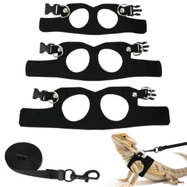 BOXOB 3pcs Bearded Dragon Harness & Leash Set, 3 Sizes Lizards Training Walking Leather Adjustable Soft Leather Lizard Vest Carrier Walking Traction Rope for Small Reptiles Animal Squirrels