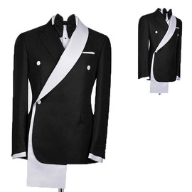 Men's Tux Jacket One-Button Shawl Lapel Blazer Jacket with White Trim, Formal Wear for Weddings and Dinners