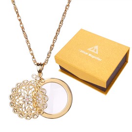 Magnifying Glass Necklace, 3x Magnifier, Magnifying Glass Pendant, Stylish, Glitter, Openwork Lace, Women's, Neck Loupe, Necklace, Necklace, Long, Sweater Chain, Women's, Reading Magnifier, Nature