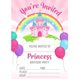 32 Princess Party Invites - Kids Childrens Birthday Party Invitations with Envelopes – Designed and Printed in the UK