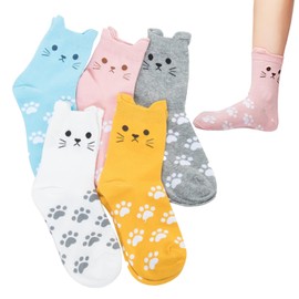 ZSRVAJ 5 Pairs Of Cat Socks, Socks Womens 4-7, Cute Animal Ladies Socks 4-7, Cat Socks Womens 4-7 Sweat-Absorbent Cold-Proof and Anti-Friction Funky Socks Cat Themed Gifts for Women
